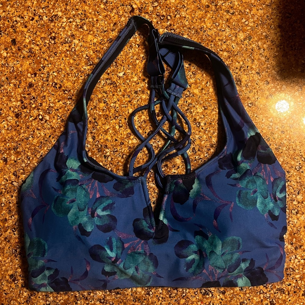 Title Nine Navy Blue Floral Strappy Bikini Top